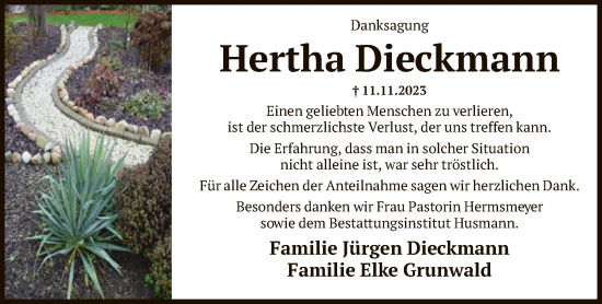 Traueranzeige von Hertha Dieckmann