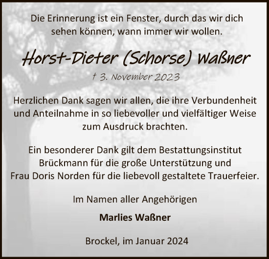 Traueranzeige von Horst-Dieter Waßner von SYK