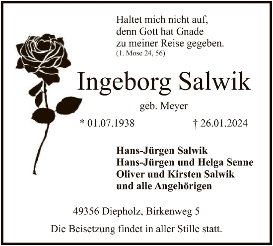 Traueranzeige von Ingeborg Salwik von SYK