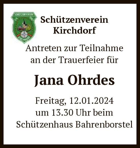 Traueranzeige von Jana Ohrdes von SYK