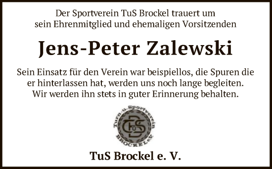 Traueranzeige von Jens-Peter Zalewski von SYK