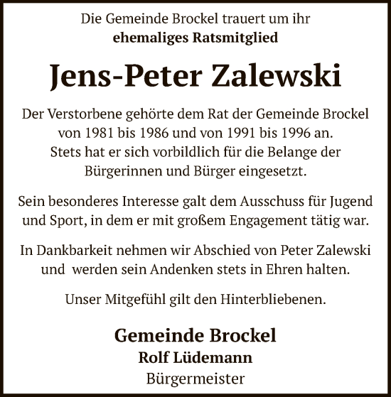 Traueranzeige von Jens-Peter Zalewski von SYK