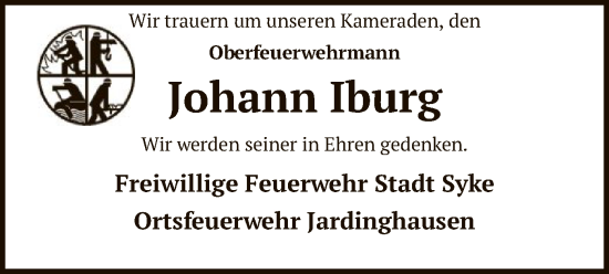 Traueranzeige von Johann Iburg von SYK