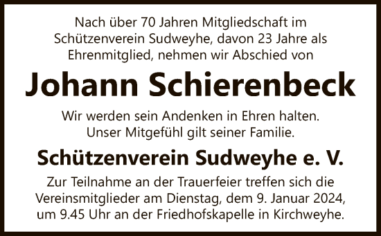 Traueranzeige von Johann Schierenbeck von SYK