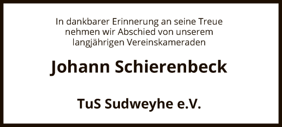 Traueranzeige von Johann Schierenbeck von SYK