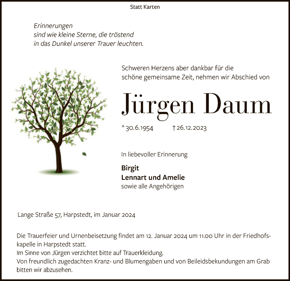  Traueranzeige für Jürgen Daum vom 06.01.2024 aus SYKSYK