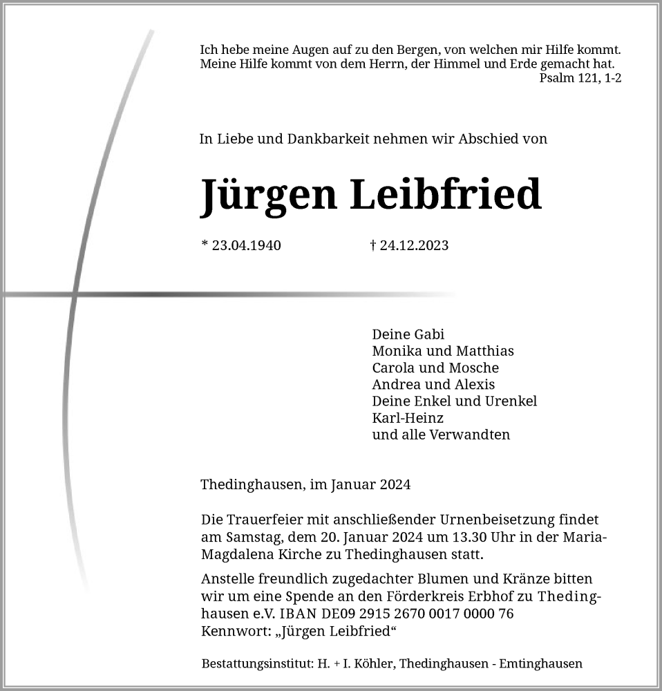 Traueranzeigen Von Jürgen Leibfried | Trauer.kreiszeitung.de