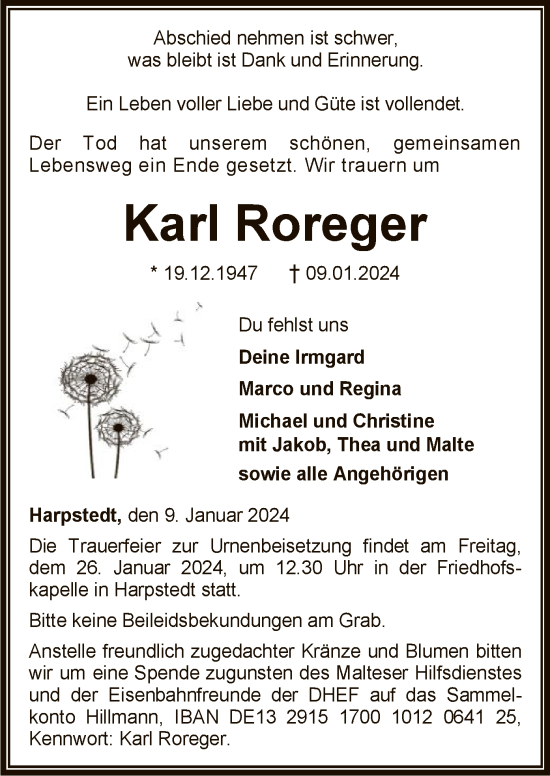 Traueranzeige von Karl Roreger von SYKSYK