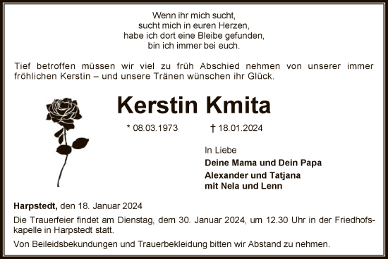 Traueranzeige von Kerstin Kmita von SYKSYK