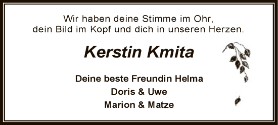 Traueranzeige von Kerstin Kmita von SYKSYK