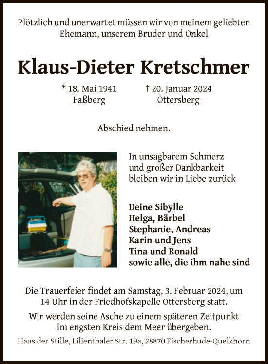 Traueranzeige von Klaus-Dieter Kretschmer von SYK