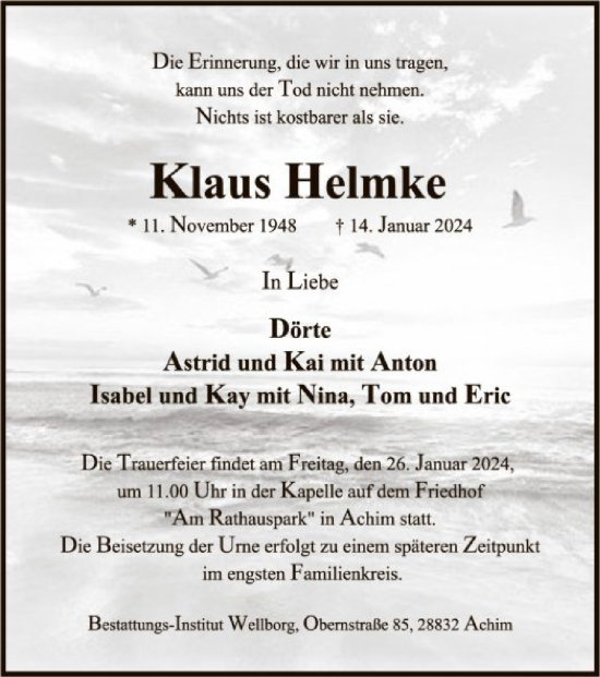 Traueranzeige von Klaus Helmke von SYK