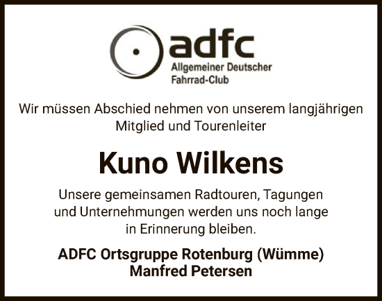 Traueranzeige von Kuno Wilkens von SYK
