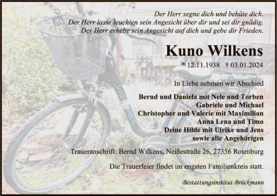 Traueranzeige von Kuno Wilkens von SYK