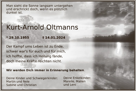 Traueranzeige von Kurt-Arnold Oltmanns