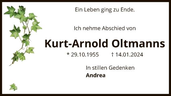 Traueranzeige von Kurt-Arnold Oltmanns