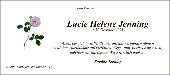 Traueranzeige von Lucie Helene Jenning von SYK