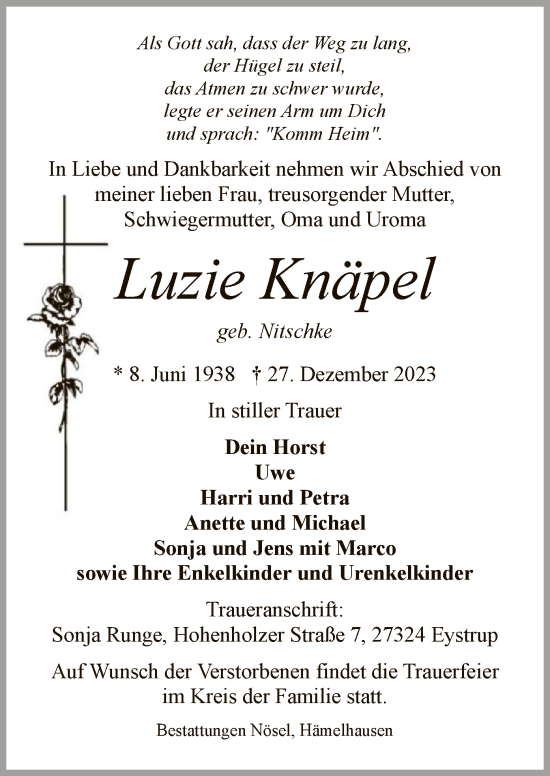 Traueranzeige von Luzie Knäpel von SYK
