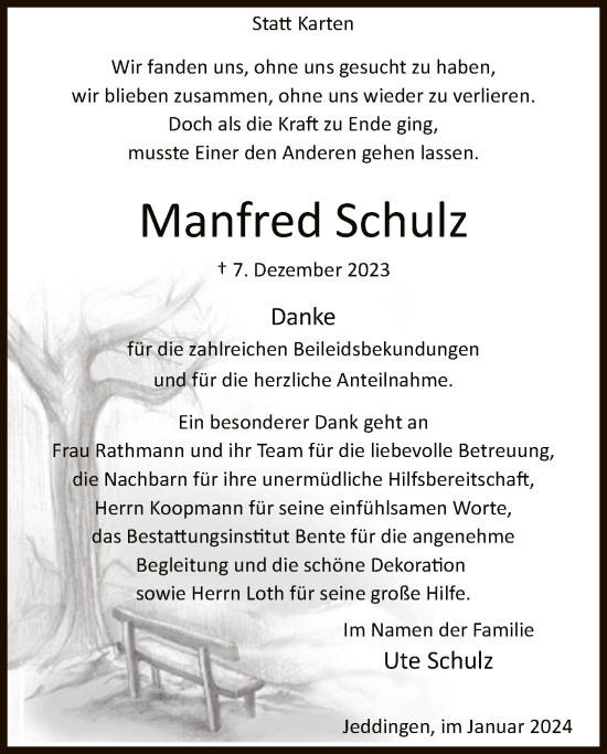 Traueranzeige von Manfred Schulz von SYK