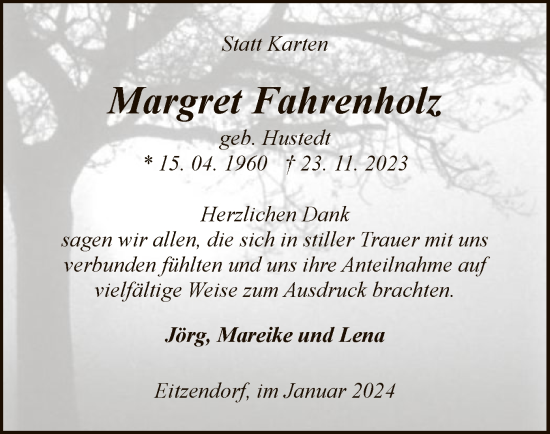 Traueranzeige von Margret Fahrenholz von SYK