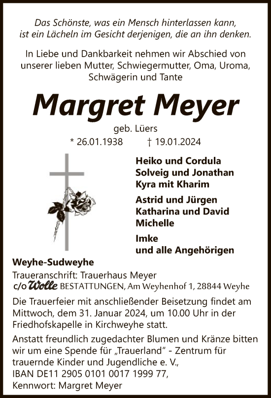 Traueranzeige von Margret Meyer von SYK