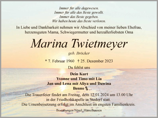 Traueranzeige von Marina Twietmeyer von SYK