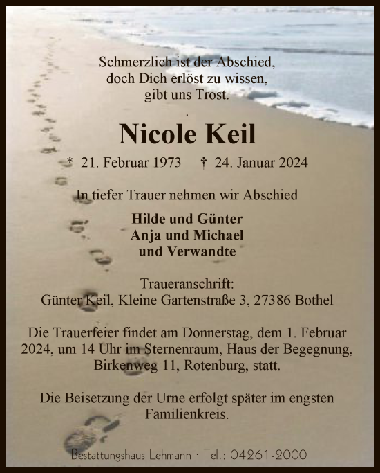 Traueranzeige von Nicole Keil von SYK