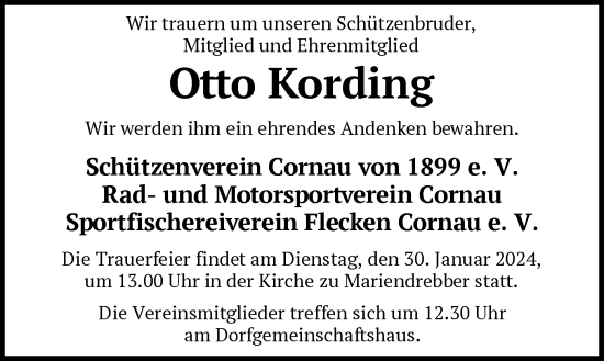 Traueranzeige von Otto Kording von SYK