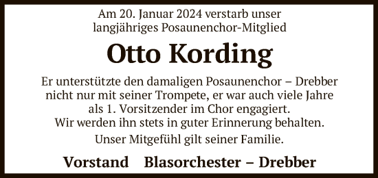 Traueranzeige von Otto Kording von SYK