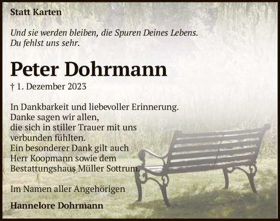 Traueranzeige von Peter Dohrmann von SYK