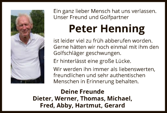 Traueranzeige von Peter Henning von SYK