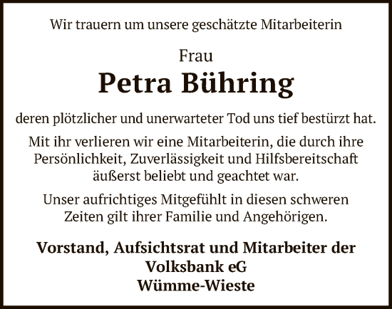 Traueranzeige von Petra Bühring von SYK