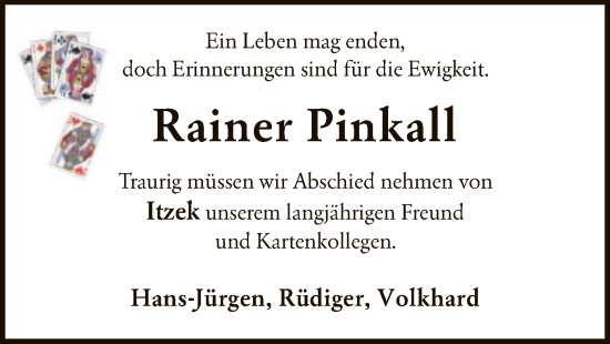 Traueranzeige von Rainer Pinkall von SYK