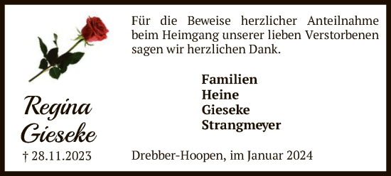 Traueranzeige von Regina Gieseke von SYK