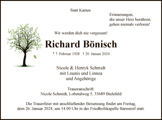 Traueranzeige von Richard Bönisch von SYK