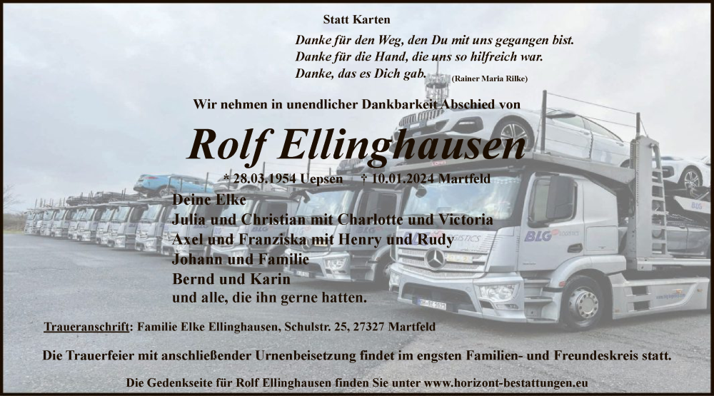  Traueranzeige für Rolf Ellinghausen vom 20.01.2024 aus SYK