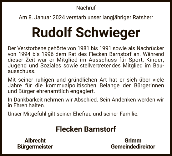 Traueranzeige von Rudolf Schwieger von SYK