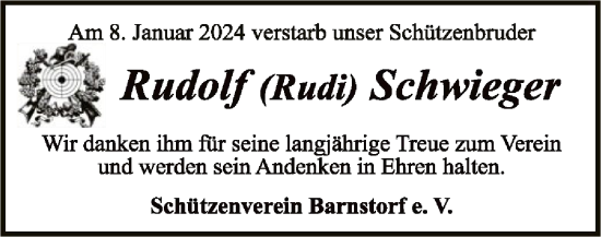 Traueranzeige von Rudolf Schwieger von SYK