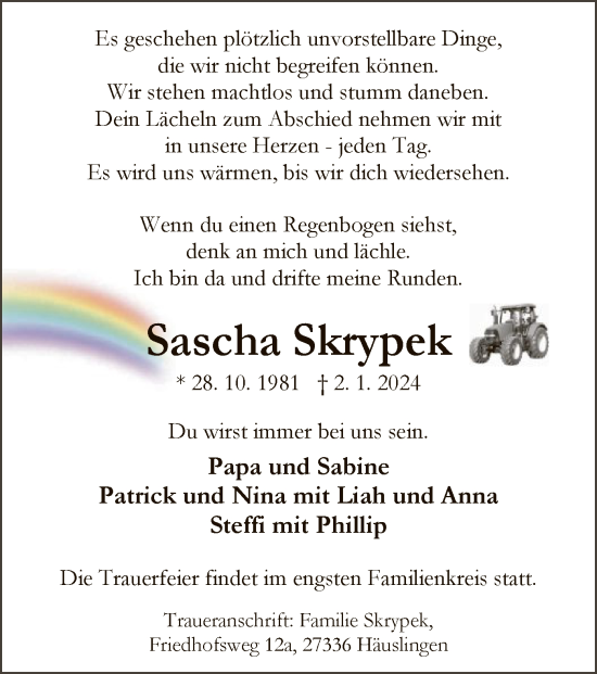 Traueranzeige von Sascha Skrypek von SYK