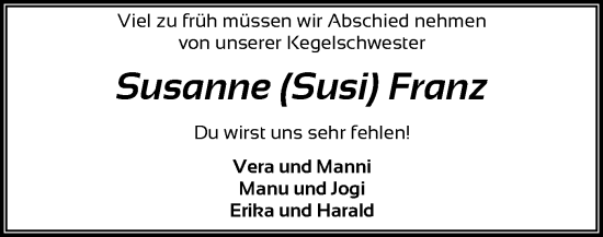 Traueranzeige von Susanne Franz von SYK