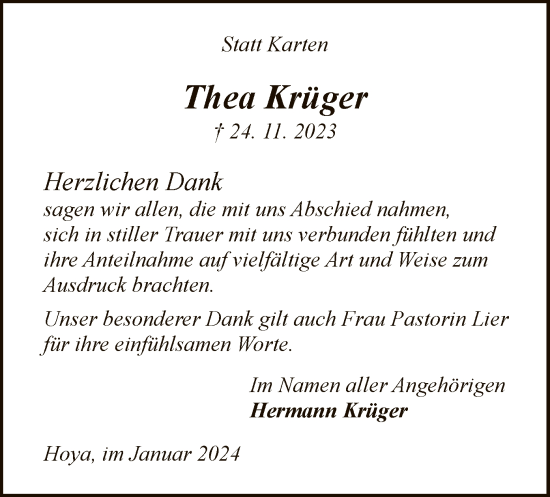 Traueranzeige von Thea Krüger von SYK