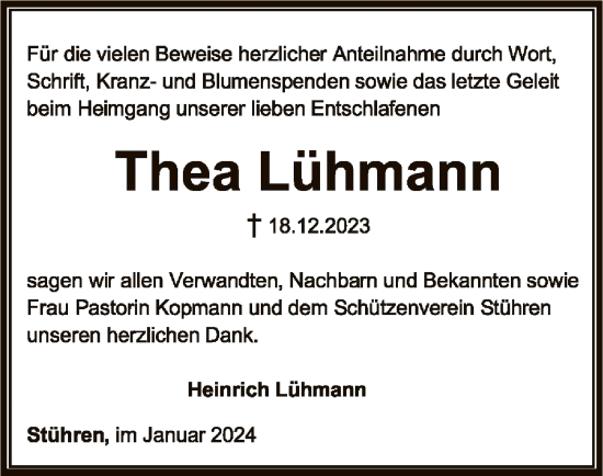 Traueranzeige von Thea Lühmann von SYK