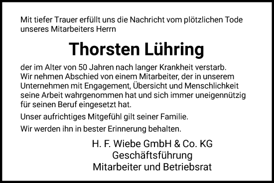 Traueranzeige von Thorsten Lühring von SYKSYK