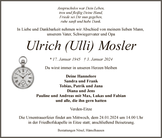 Traueranzeige von Ulrich  Mosler von SYK