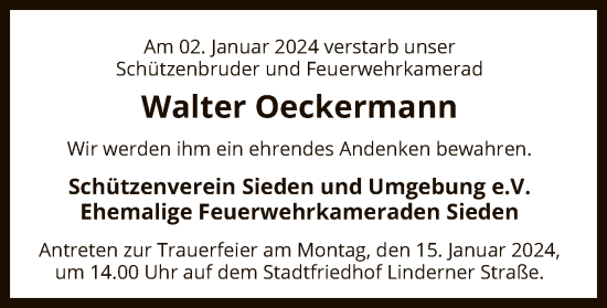 Traueranzeige von Walter Oeckermann von SYK