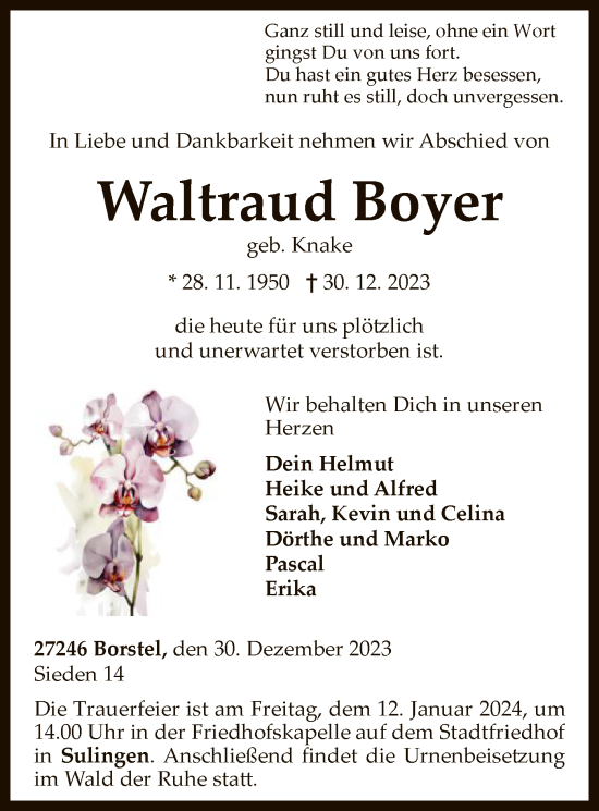 Traueranzeige von Waltraud Boyer von SYK