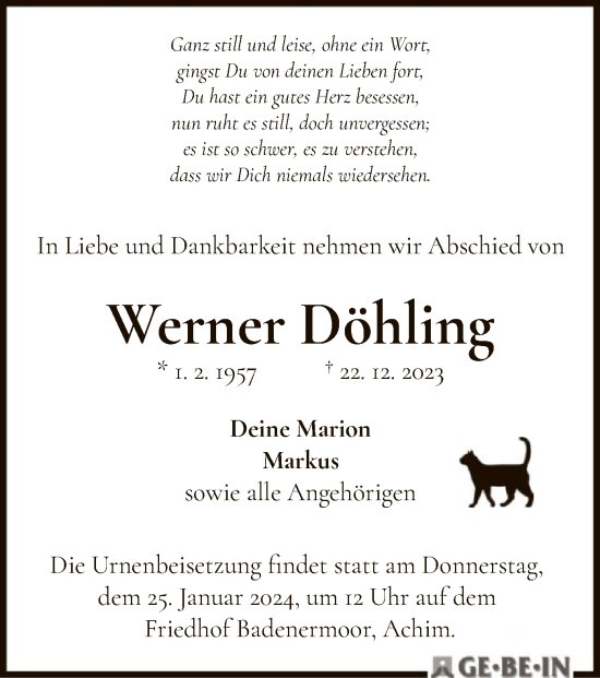 Traueranzeige von Werner Döhling von SYK