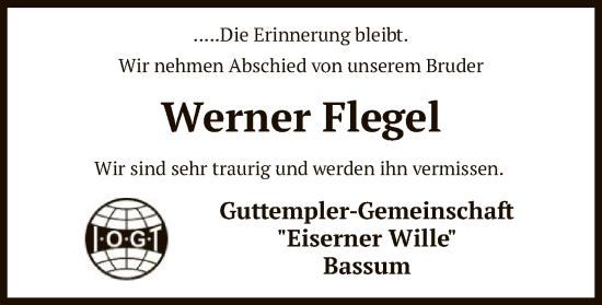 Traueranzeige von Werner Flegel von SYK