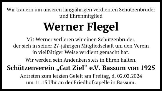 Traueranzeige von Werner Flegel von SYK