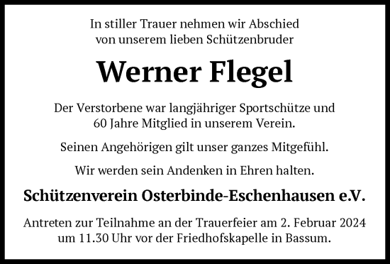 Traueranzeige von Werner Flegel von SYK